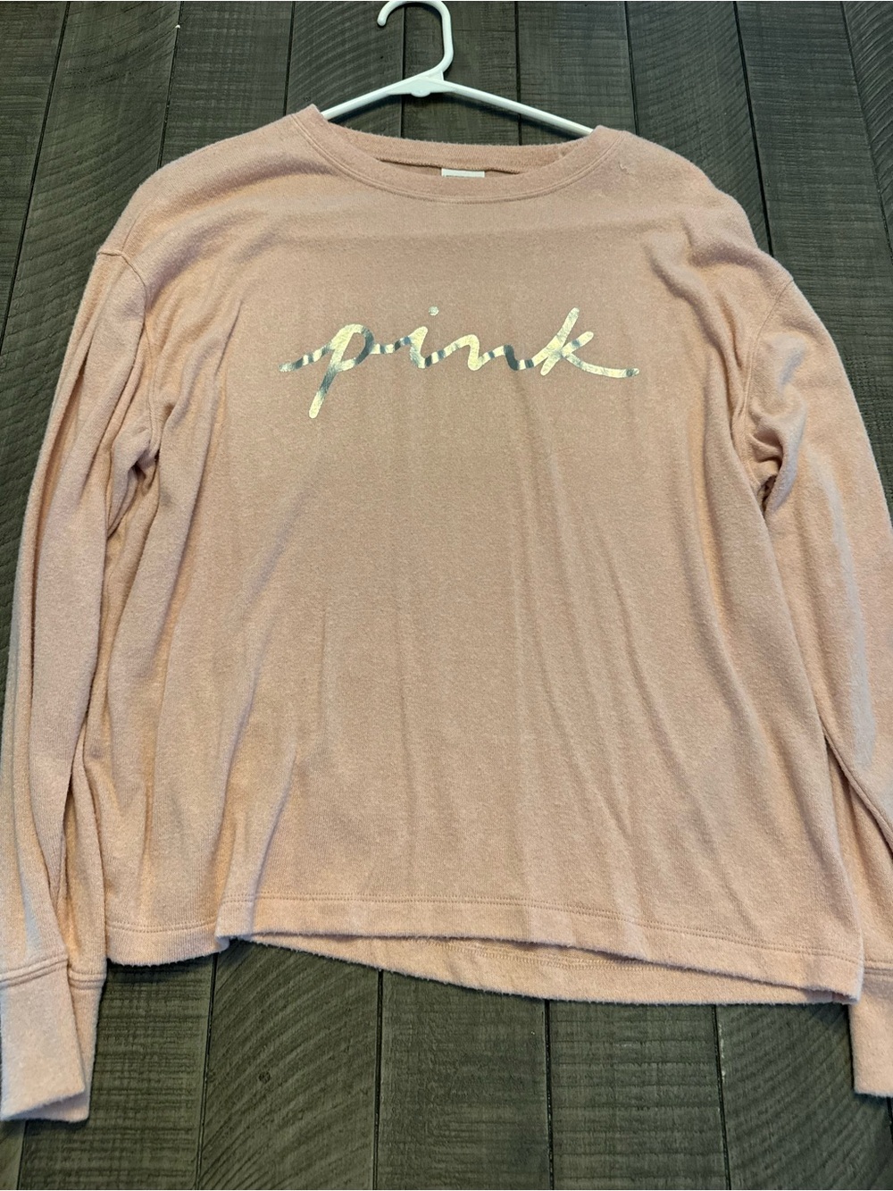 PINK Victoria's Secret Light Pink Long Sleeve Tee with Metallic Script